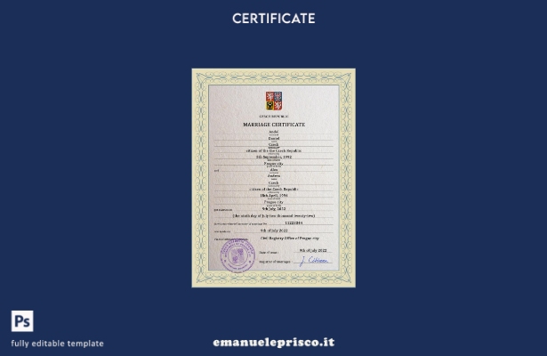 modello di certificato di matrimonio ceco in stile verificato